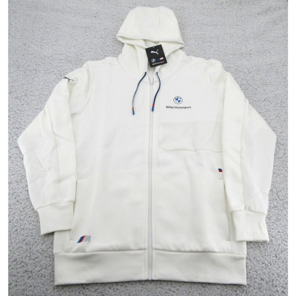 Puma BMW M Motorsport White Hoodie Full Zip Sweat Jacket Men's Size Large NEW - Picture 2 of 16